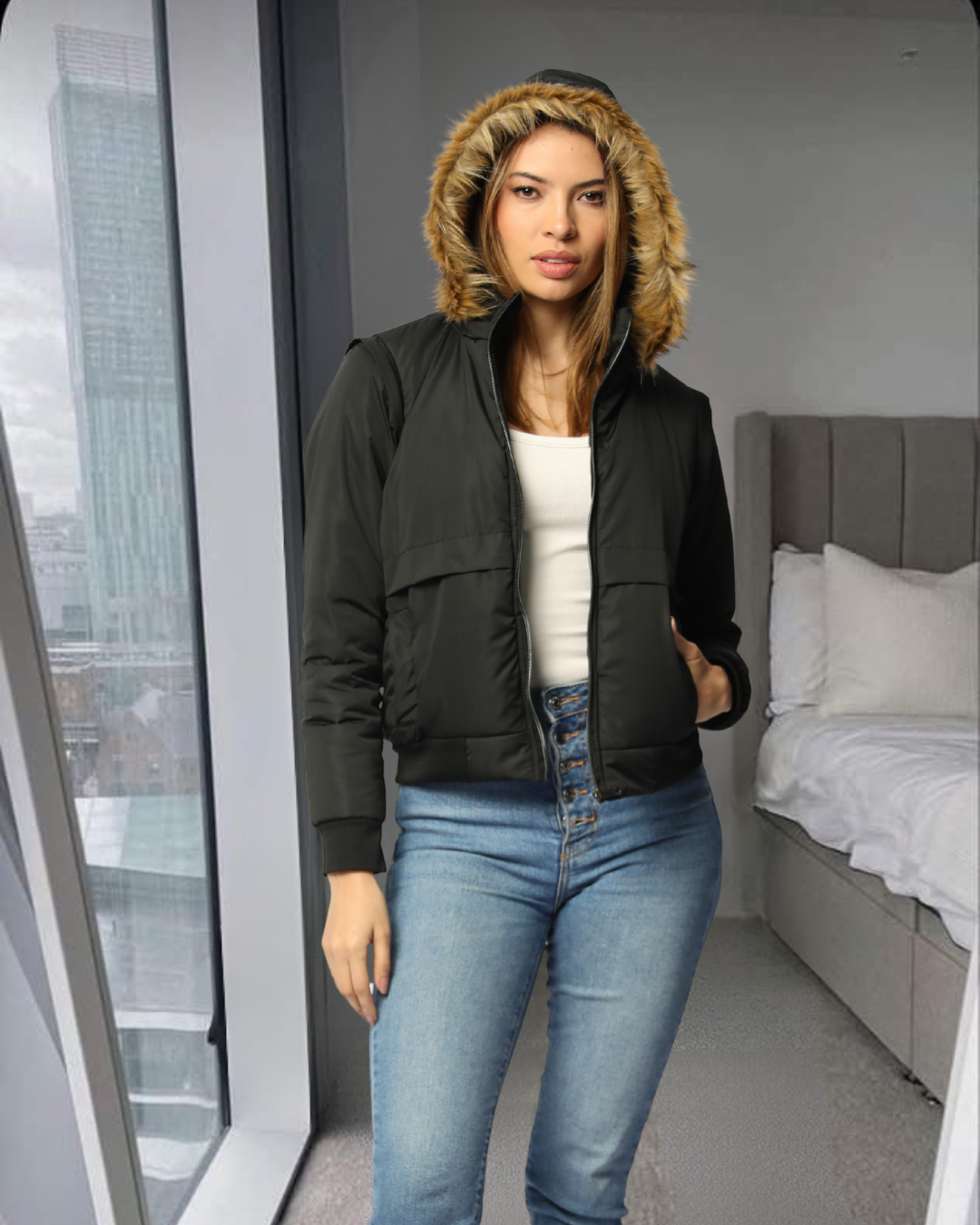 CHAQUETA ADAPTABLE A CHALECO CON CAPOTA REMOVIBLE