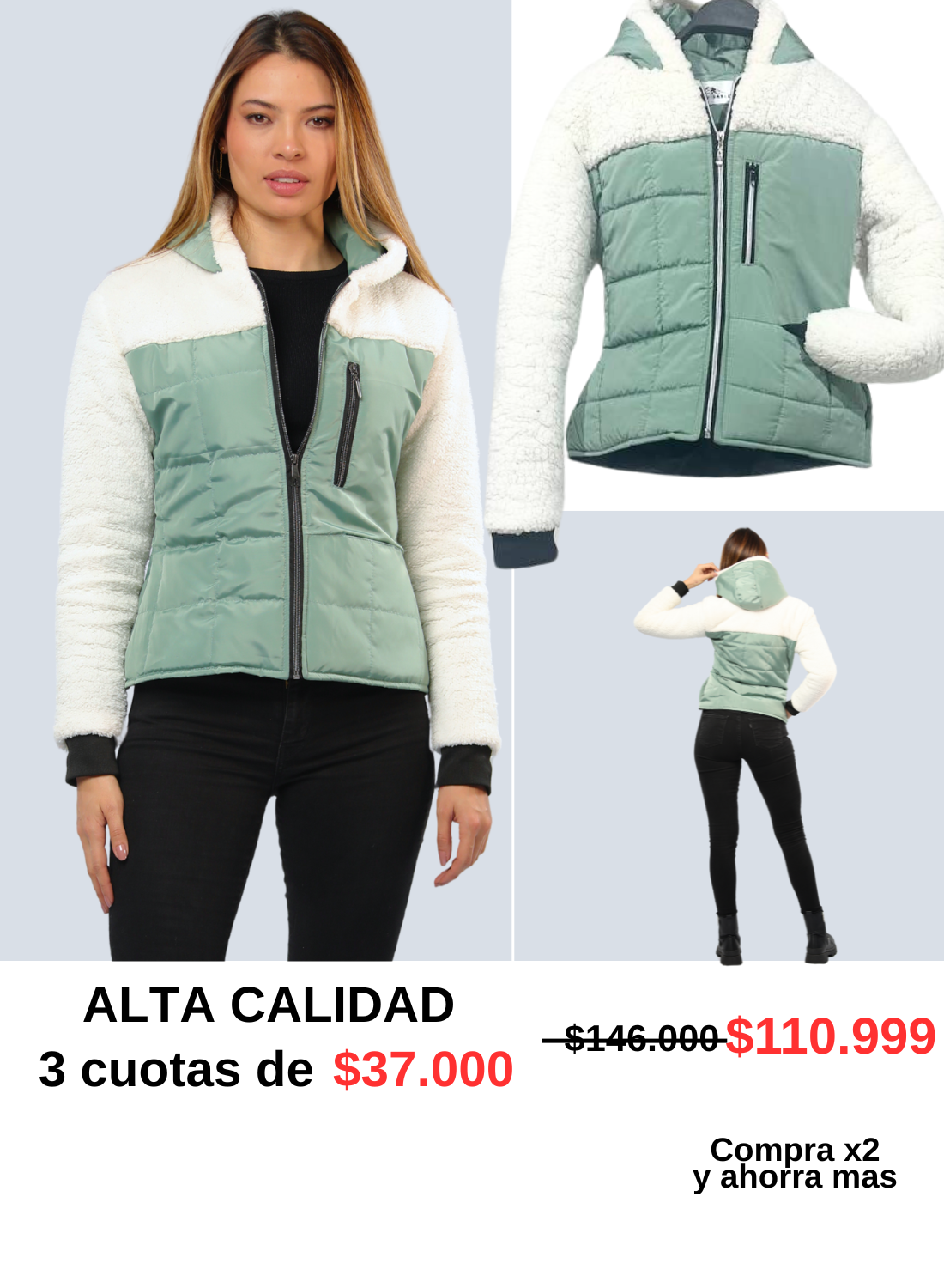 CHAQUETA COMBINADA CON OVEJERO Y BOLSILLOS INVISIBLES