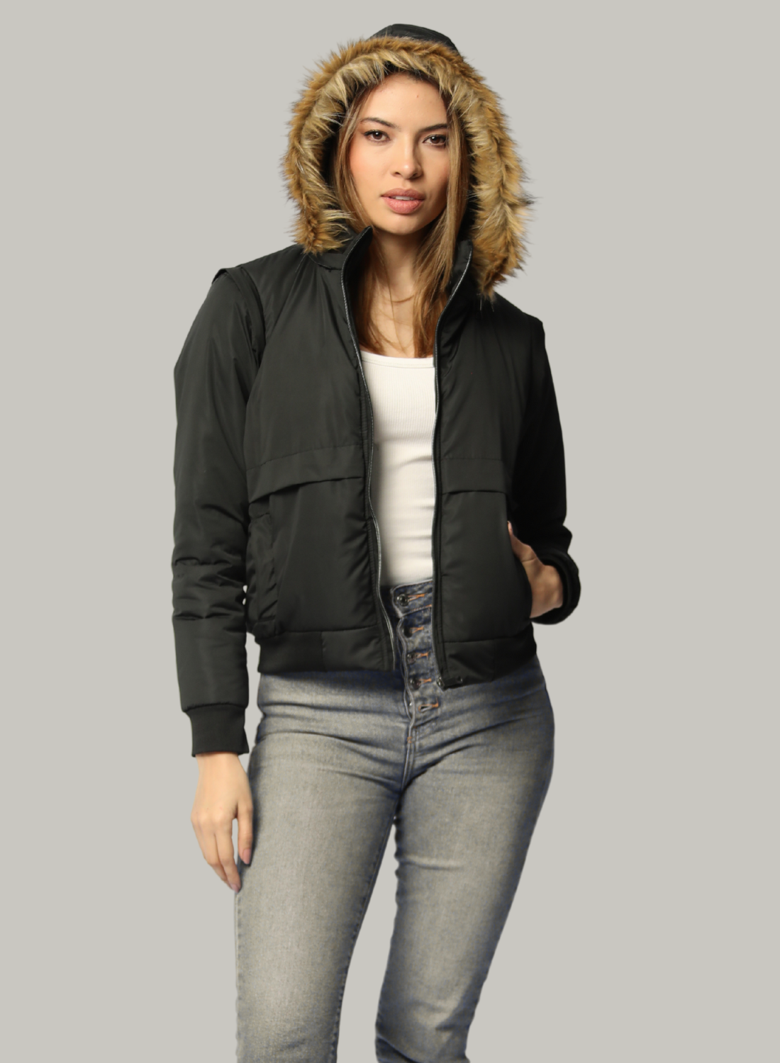 CHAQUETA ADAPTABLE A CHALECO CON CAPOTA REMOVIBLE