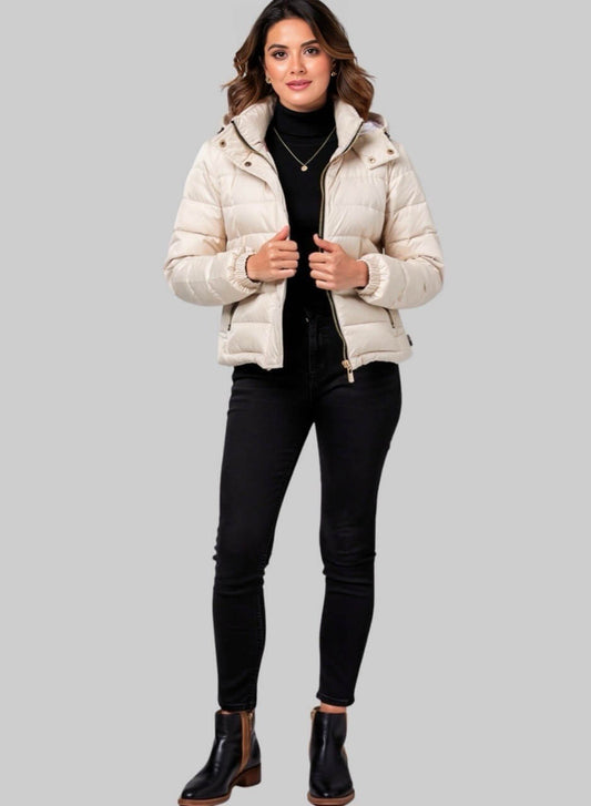 Chaqueta corta acolchada marfil royal para mujer INOLVIDABLE