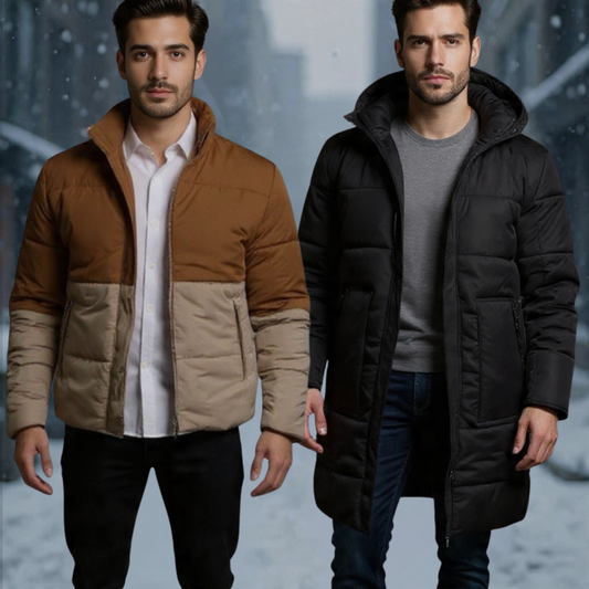 Dúo Vanguard (Incluye chaqueta bicolor cafe + Gabán largo Negro