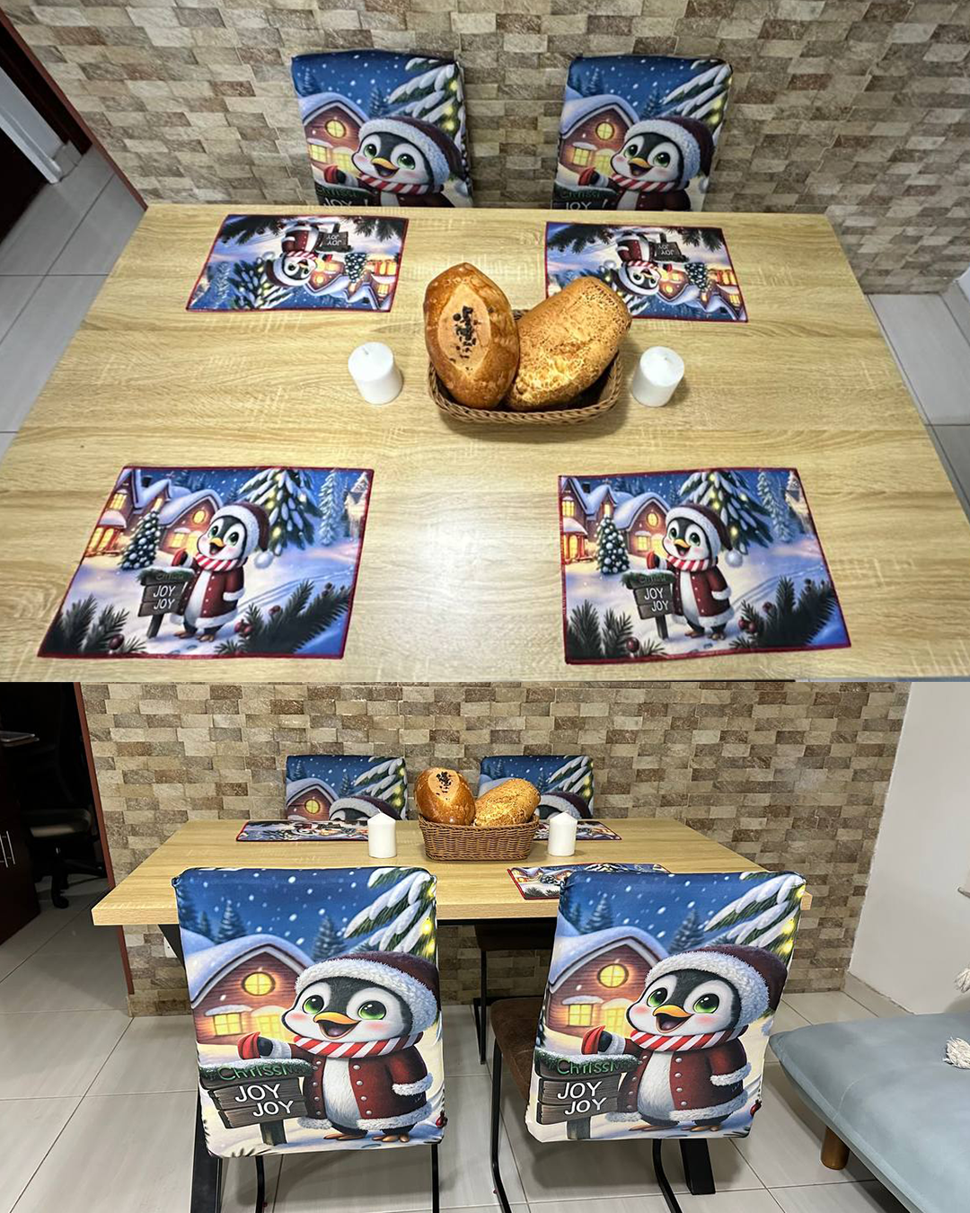 Set de fundas para sillas + Individuales comedor Navideños