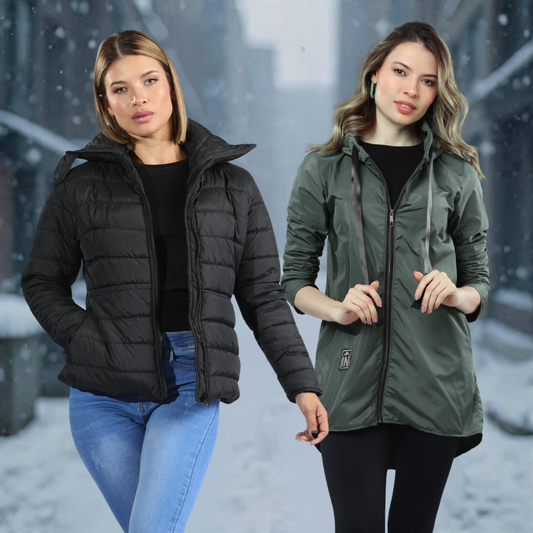 Dúo Aura (incluye capa ultraligera verde  + Chaqueta cuello Alto Negra