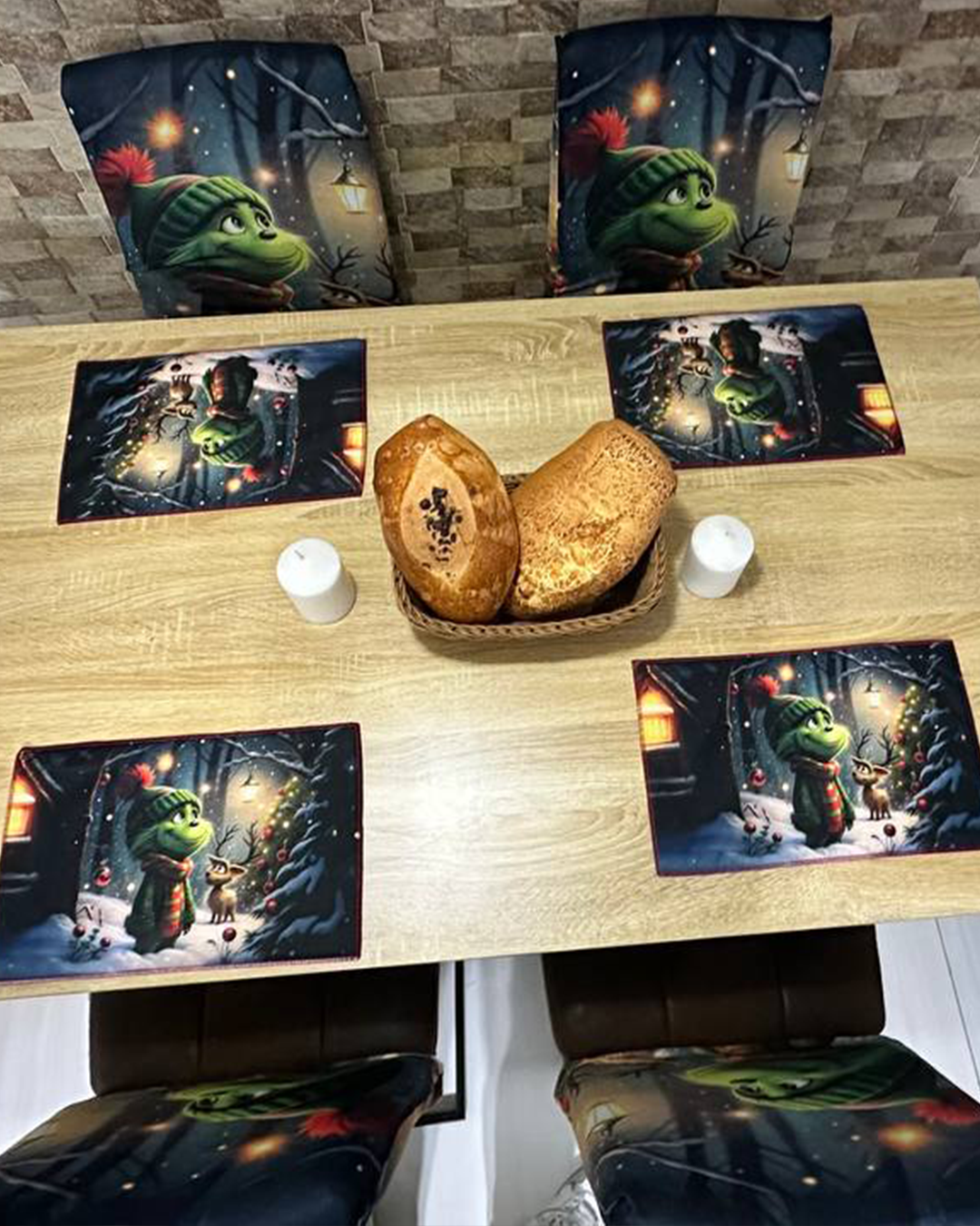 Set de fundas para sillas + Individuales comedor Navideños