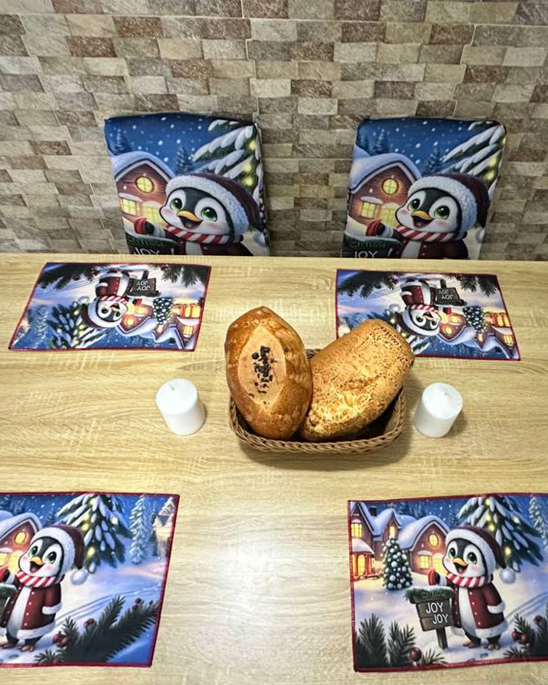 Set de fundas para sillas + Individuales comedor Navideños