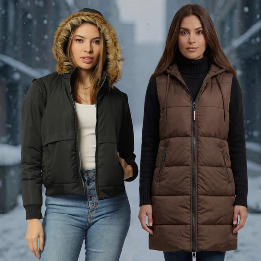 Dúo Eclipse (incluye Chaleco largo Cafe y chaqueta cloud negra )