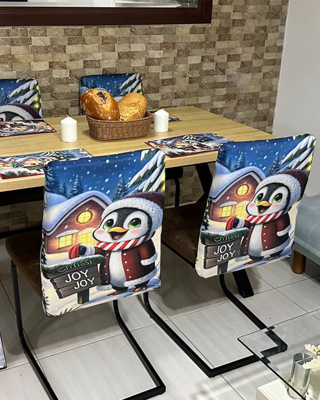 Set de fundas para sillas + Individuales comedor Navideños