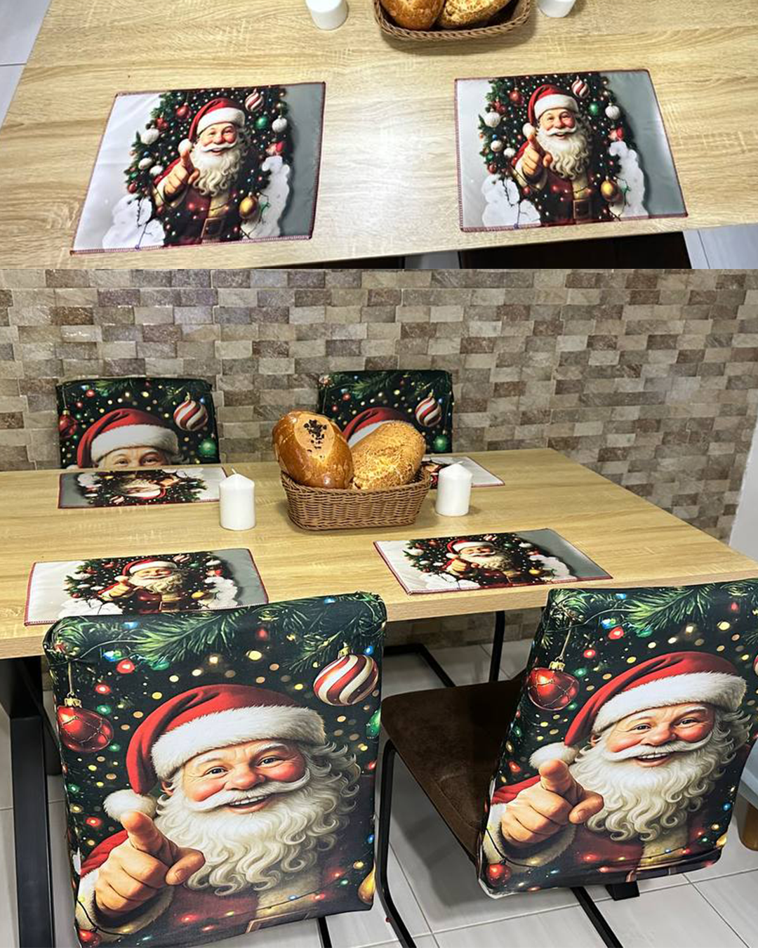 Set de fundas para sillas + Individuales comedor Navideños