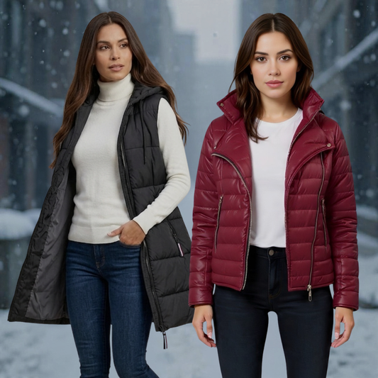 Dúo Versátil (incluye Chaleco largo negro + Chaqueta Biker Vinotinto)