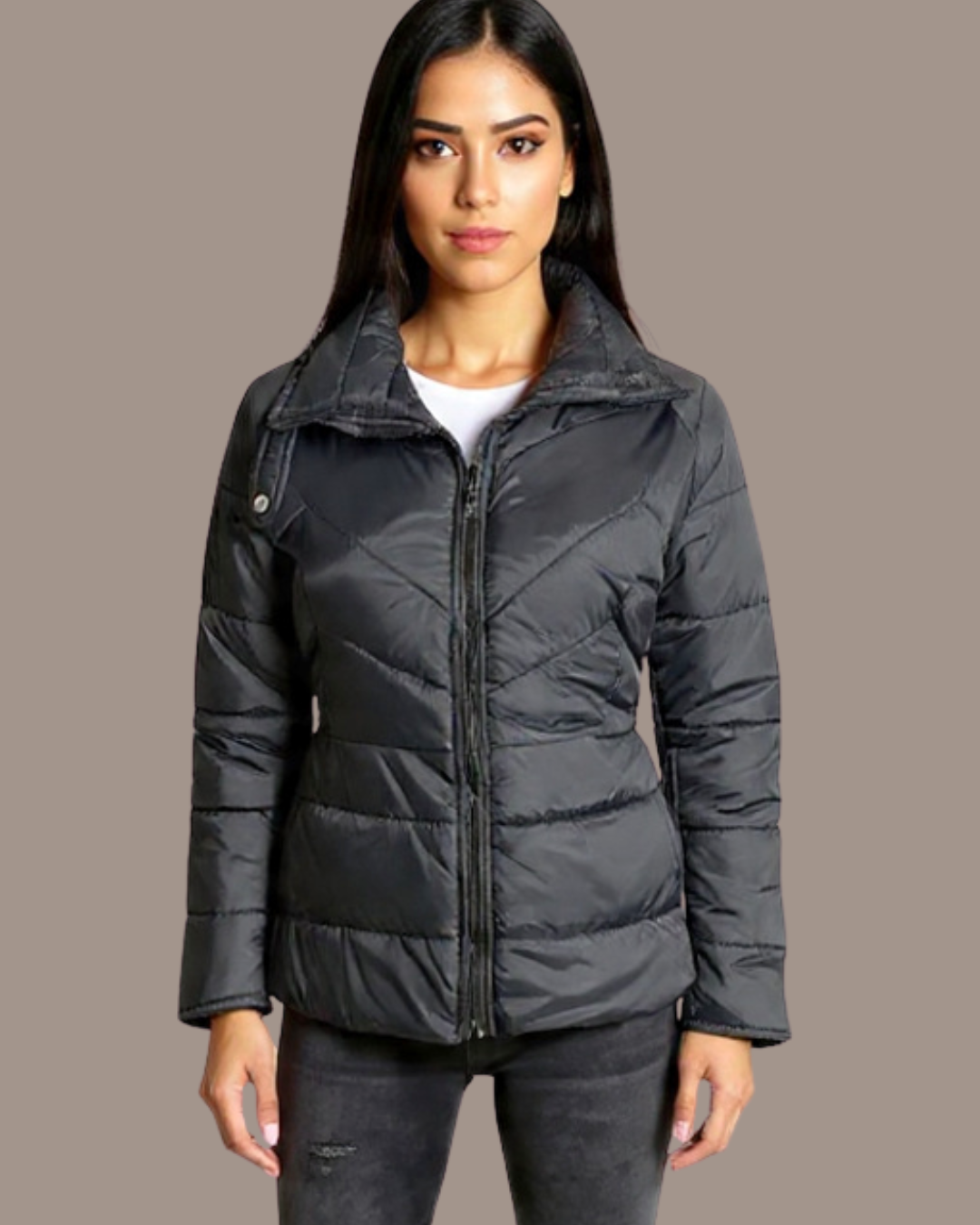 CHAQUETA CUELLO ALTO Y BOLSILLOS INVISIBLES CON CREMALLERA