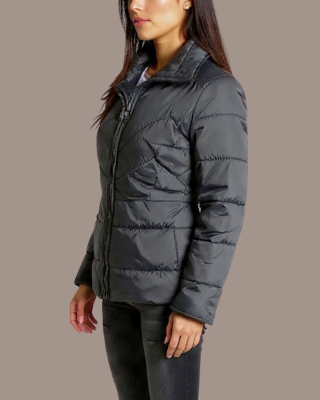 CHAQUETA CUELLO ALTO Y BOLSILLOS INVISIBLES CON CREMALLERA