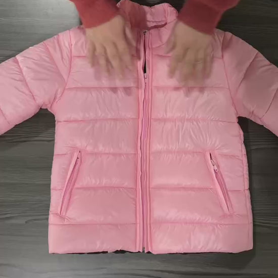 Chaqueta acolchada brillante rosa para niña INOLVIDABLE
