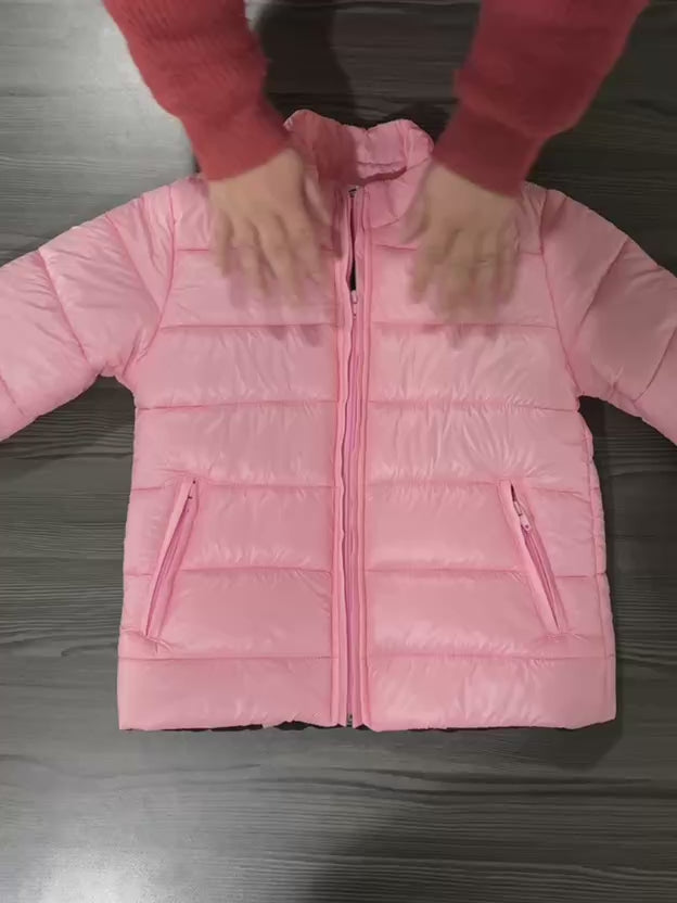 Chaqueta acolchada brillante rosa para niña INOLVIDABLE